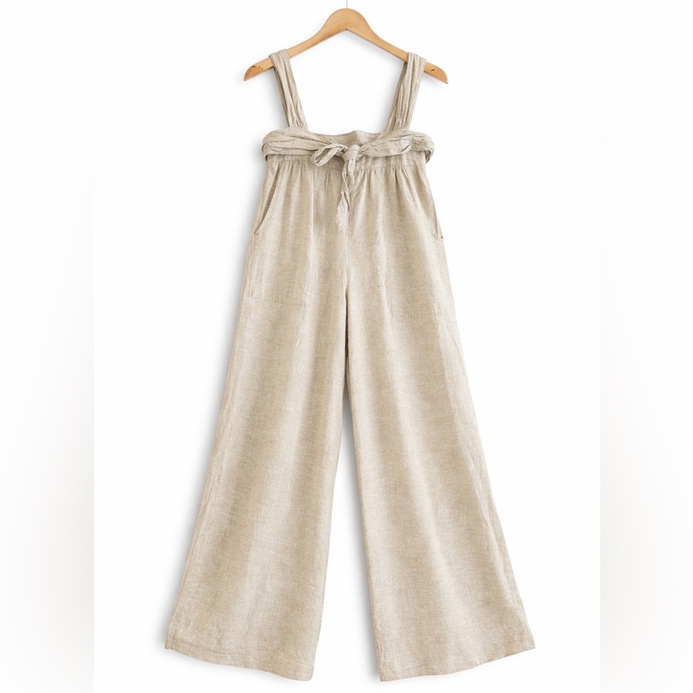 Madewell Linen Blend Smocked Tie-Strap Wide Leg Jumpsuit P2